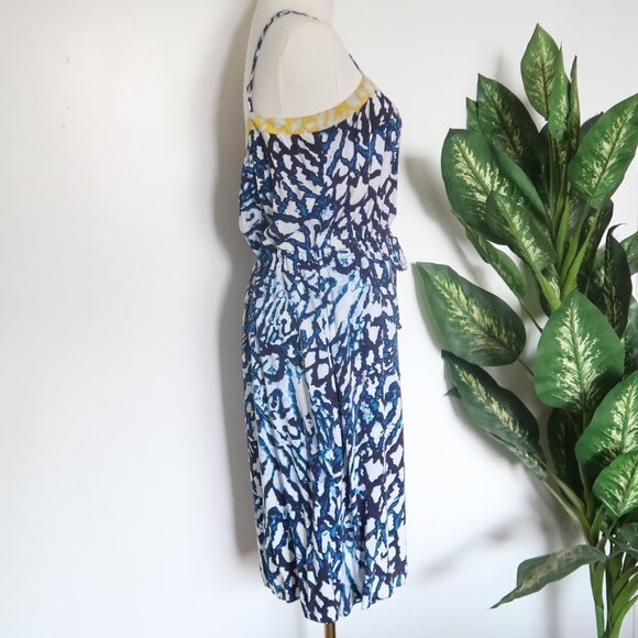 Rachel Roy Blue Yellow Abstract Print Sleeveless Drawstring Waist Summer Dress M - Picture 4 of 10